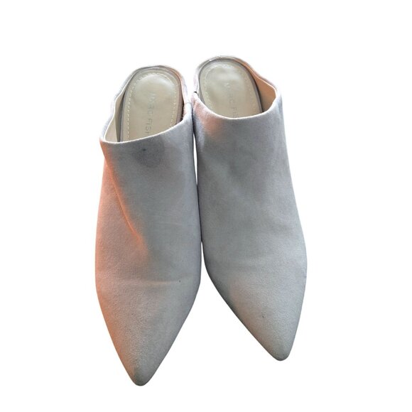 Marc Fisher Ragni Gray Suede Block Heel Designer Mules Minimalist Size 6.5M - Picture 4 of 9